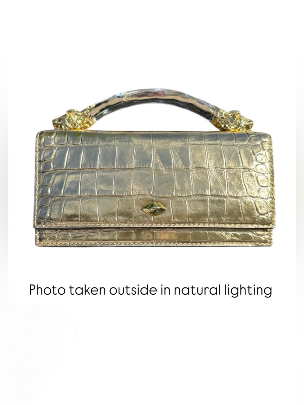 ALEXIS BITTAR Lioness Metallic Croc Embossed Leather Top-Handle Bag - Picture 4 of 12
